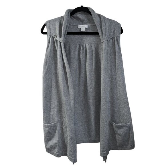 Christopher & Banks Medium Gray Sweater Vest With Pockets Cowl Neck Cardigan Sle - Picture 1 of 9